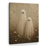 XINCEYWJ Halloween Ghost Floral Wall Art Decor, Rustic Cute Ghost Framed Canvas Art Prints, Spooky Halloween Fall Pictures Wall Decor for Home Bedroom Living Room Decorations, 11x14 Inches