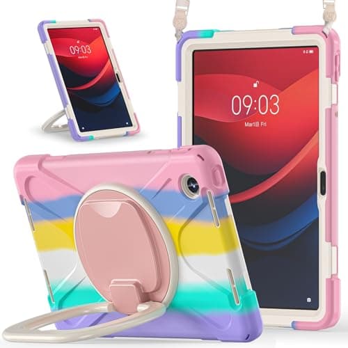 Case for Lenovo Tab M11 TB-330FU/Lenovo Xiaoxin Pad 2024 TB-331FC, Shockproof Sturdy Cover with 360 Rotating Kickstand,Bracket Handle, Tablet Heavy Duty Case(Dazzle Pink)
