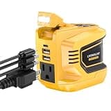 LIVOWALNY 200W-250W Power Inverter, Compatible with DeWALT 20V Battery, DC 20V to AC 110V-120V Portable Power Inverter, 1 AC Outlet, 2 USB Ports & 1 Type-C Port, Adjustable LED Work Light, (Tool Only)