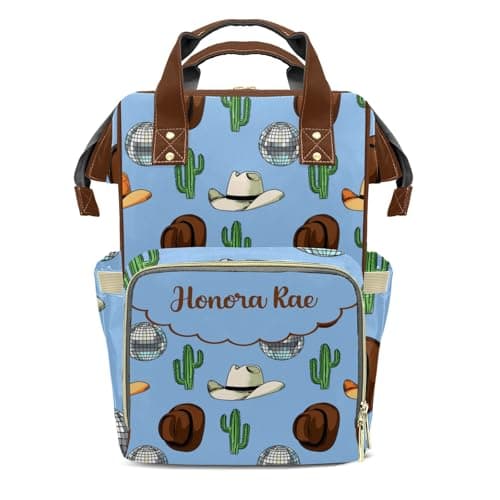 Joyestore Personalized Blue Cowboy Hats Boots Custom Mom Bag with Name,Dad and Mom Diaper Backpack Waterproof Baby Shower for Boys Girls