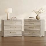 SICOTAS 30" Nightstand Set of 2, Wide Oversized Night Stand Set 2 for Bedroom, Modern Bedside Tables with 3 Drawers, Extra Large Side End Table for Sofa Couch, Grey White Oak