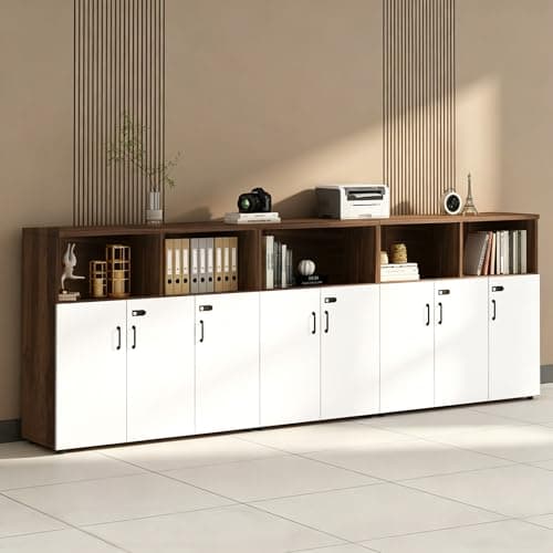 HSHBDDM File Cabinet with Password Lock, Wood Lateral Filing Cabinet for Letter/A4 Files, 3 Drawer with Door, Printer Stand with Open Shelves for Home Office
