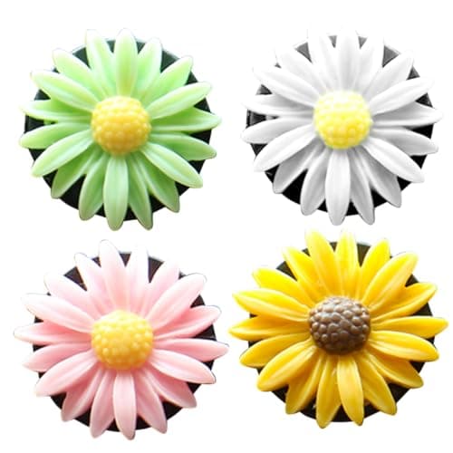 CHILDWEET 4pcs Daisy Car Perfume Clips Air Freshener Vent Aromatherapy Diffuser Resin Auto Interior Ornament for Women – White Yellow Pink Green Car Decoration