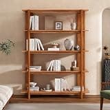 Merax 4 Shelf Bookcase H-70 L-53 Acacia Wood Open Bookshelf Teak Finish