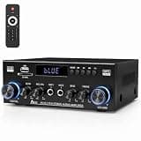 ELZONYX Bluetooth 5.0 Stereo Amplifier, 2.1 Channel 400W Home Audio Stereo Receiver for 2 Passive Speakers & Passive Subwoofer, Dual Mic Inputs, USB/SD/FM, Bass Treble Echo Control, Remote Control