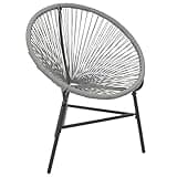 KPOUTRFG Grey Poly Rattan Moon Chair Round Modern Design with Powder-Coated Steel Frame for Outdoor Patio Seating