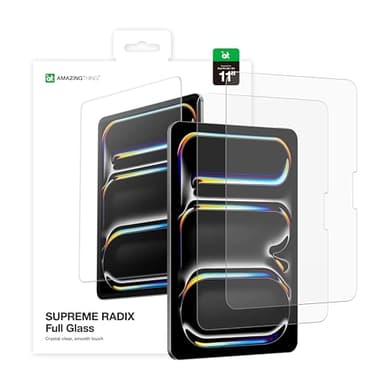 AMAZINGthing for iPad Pro 11-inch M5/M4 [RADIX - Full Glass] Screen Protector, Ultra Clear, 3D Frame Design, Full Coverage, Case Friendly, Smudge and Scratch Resistant, 2 Pack
