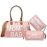 printe Mommy Diaper Bag Tote with 2 Organizer Pouches, Spacious 17.7in Mom’s Bag for Hospital and Weekender Travel, Pink