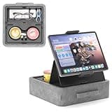KDD Tablet Pillow Stand, Adjustable iPad Holder for Bed, Lap and Desk with Two Cup Holder and Storage Tray, 360°Rotating Clip Soft Dock Compatible with iPad Pro 12.9, Air, Mini, Phone and E-Reader