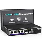 10Gbe Ethernet Switch Unmanaged with 2 x 10Gb RJ45 Ports + 4 x 2.5Gb Base-T Ports, Desktop/Wall Mount NICGIGA 6 Port 10Gbps Network Switch for Wireless AP, NAS, PC