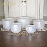 Crystal Soul Moonstone Frosted Quartz Crystal Singing Bowl Harmony Set, C# D# F# G# A#, 8-12 Inch, for Meditation, Yoga, Sound Healing
