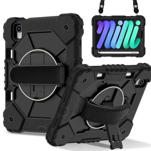 DXVTRKJM Case for iPad(A16) 11th Generation 11 Inch 2025/ iPad 10th Generation10.9 Inch,360° Rotating Stand Hand/Shoulder Strap &Shockproof Silicone and Hard PC. (Black+Black)