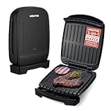 Gourmia Indoor Grill & Panini Maker – 4 Serving Contact or Open Grill, Nonstick Ceramic, Preheat Indicator Light, Slope Design with Removable Dishwasher Safe Drip Tray