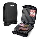 Gourmia Indoor Grill & Panini Maker – 4 Serving Contact or Open Grill, Nonstick Ceramic, Preheat Indicator Light, Slope Design with Removable Dishwasher Safe Drip Tray