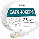 Jadaol Cat 8 Ethernet Cable 25 ft, 40Gbps 2000MHz Flat RJ45 S/FTP LAN Patch Cable, High-Speed Cat8 Network Cable for Router, Modem, Switch, Gaming Consoles, PC, Home Network & Streaming Devices, White