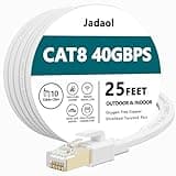 Jadaol Cat 8 Ethernet Cable 25 ft, 40Gbps 2000MHz Flat RJ45 S/FTP LAN Patch Cable, High-Speed Cat8 Network Cable for Router, Modem, Switch, Gaming Consoles, PC, Home Network & Streaming Devices, White