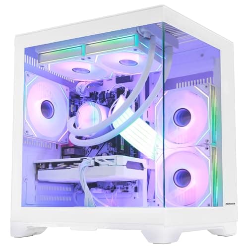 HOENGAGER Panorama Gaming PC Desktop AMD Ryzen 5 5600GT 6-Core 3.6GHz, Radeon RX 9060 XT 8GB, 32GB DDR4 RAM 3200MHz,1TB PCIe +2TB SATA SSD, WiFi&Bluetooth, Windows 11, White