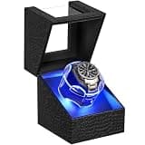 ANWBROAD Watch Winder for Automatic Watches, Single Watch Winder with Led Light 4 Modes, Automatic Watch Winder Box with Quiet Motor, Type-C Adapter or Battery Powered, UJWW006B