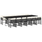 PHGTYUK 13-Piece Garden Dining Set with Rectangular Table and 12 Chairs, Black Rattan and Tempered Glass, Cream White Cushions for Outdoor Entertaining