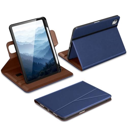 DTTO for iPad Pro 11 Inch Case (M5/M4) 2025/2024, 360 Degree Rotating Premium Leather Folio Stand Cover with Pencil Holder, Navy Blue