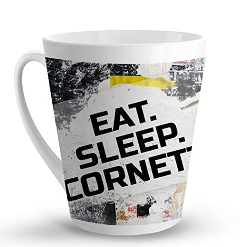 Makoroni - EAT SLEEP CORNETT Music Musician - 12 Oz. Unique Ceramic Coffee Cup, LATTE MUG