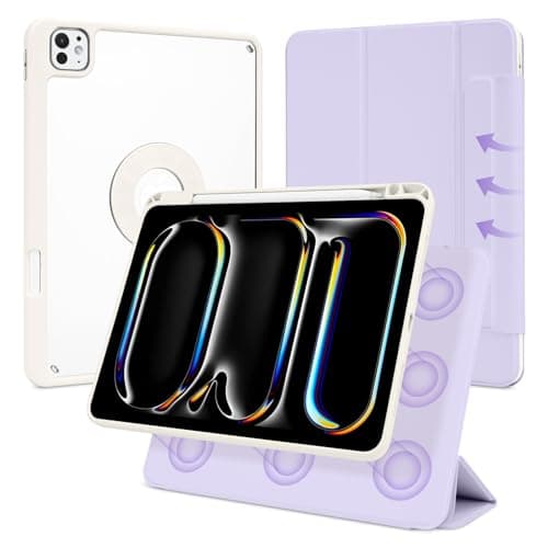 Dwopar Case for iPad Pro 11 inch M5/M4 (2025/2024, 6th/5th Generation), Removable and Detachable Magnetic Cover with Pencil Holder, Vertical Adjustable Stand, Tri-Fold Multi-Angle, Lilac+White
