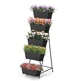 Fogein 5 Tier Vertical Raised Garden Bed Planter Box, Vertical Raised Bed with Drainage Holes for Indoor Outdoor Herbs Flowers Vegetables Plants, Grey