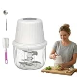 Cordless Electric Garlic Chopper, USB Rechargeable Mini Food Processor, Portable Vegetable Mincer with 6 Steel Blades, Multi-Purpose for Meat Nuts Herbs Baby, 400ml Glass Bowl