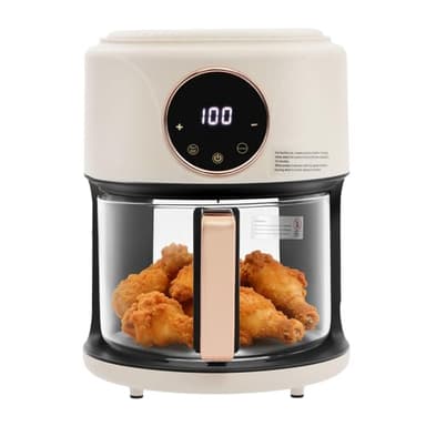 Air Fryer 4.2L, 1200W Digital Touchscreen with 8 Preset Modes, Glass Bowl Air Fryer 360° Viewable, Non-Stick & Dishwasher Safe, Compact Oven for French Fries, Chicken Wings & Steak (White)