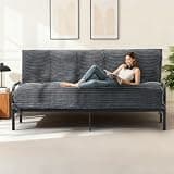10" Futon Mattress Queen Size,Futons Sofa Couch Bed with Straps, Thick Corduroy Floor Mattress for Adults, Roll Up Folding Mattress Shredded Foam Filling, Medium Firm (Gray, Full)