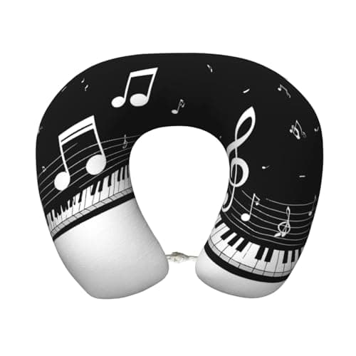 Pioyoku Piano Keys with Musical Notes Print Memory Foam Travel Neck Pillow, U-Shaped Portable Neck Support Pillow for Airplane Office and Car
