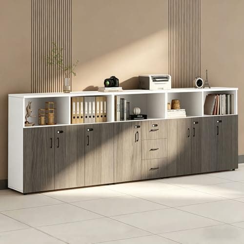 HSHBDDM File Cabinet with Password Lock, Wood Lateral Filing Cabinet for Letter/A4 Files, 3 Drawer with Door, Printer Stand with Open Shelves for Home Office