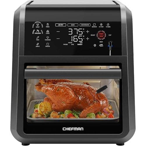 Air Fryer Oven 12QT, 5-in-1 Air Fry, Bake, Dehydrate, Roast w/Smart Thermometer, Digital Touchscreen, Large Capacity Family Size, Oil-Free Cooking, Auto Shutoff, Black
