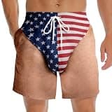 Pawfect House Gifts Custom Funny Patriotic Men Swim Trunks, Personalized Summer Vacation and Travel Gifts for Men, Freedom and Chill, America Beach Short