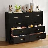 Reegangfa Dresser for Bedroom, Chest of Drawers, 9 Drawers Metal Dresser with Anti-Tipping Device, Dresser for Living Room, Entryway, Hallway (Black)