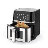 AboveMoon Stainless Steel 8Qt Large Digital Air Fryer with Window for Kitchen Use,Nonstick Made without PFAS,Touchscreen Display,400F,Kitchen Appliances,NonStick Basket,Black airfryer