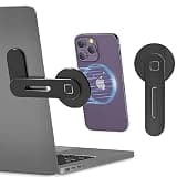 CloudValley Adjustable Laptop Stand, Magnetic Phone Holder, Aluminum Slim Computer Monitor Side Mount Clip for iPhone MagSafe Series & All Phones, Portable Foldable Computer Expansion Bracket, Black