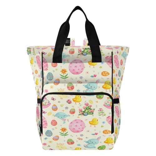 FUGIDOG Easter Bunnies Diaper Bag Backpack Baby Bag Large Capacity Travel Changing Bag Waterproof Diaper Backpack with Insulated Pockets & Stroller Straps