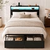 Zevemomo Full Size Bed Frame with Storage Drawers, Bed Frame Full Size with Headboard, LED Light, Charging Station with 2 USB Ports & 2 AC Ports, Noiseless, Black