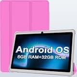 7 Inch Android Tablet with Case, 6GB RAM 32GB ROM, 1TB Expandable Storage, Quad-Core Processor, HD Display, WiFi, Bluetooth, Dual Camera, 3000mAh Battery, Pink Tablet for Kids & Travel (Pink)