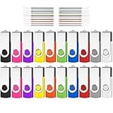 AreTop Bulk Flash Drive 32GB 20 Pack, USB 2.0 Swivel Thum Drive Pendrive Memory USB Stick Flash Drives Bulk Storage (20PCS 32GB, 20 Pack Lanyards)