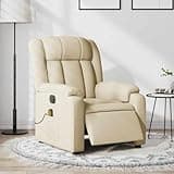 KHNLGFR Electric Massage Recliner Chair with 6 Vibration Points, Cream Fabric, 135 Degree Recline, Side Pocket, Wood and Metal Frame