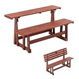 ZeHuoGe 2-in-1 Convertible Bench Picnic Table, Outdoor Folding Dining Set with Backrest & Umbrella Hole, for Backyard, Patio, Garden, Park Walkway
