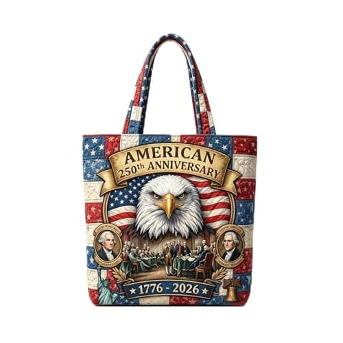 PZLCLJ The People 250th Anniversary Tote Bag, 1776-2026 Patriotic Quilted Shoulder Bag,US History Quilted Handbag for Women (F,14.96 * 13.78in)