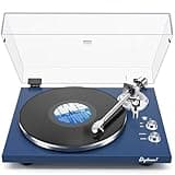 Belt Drive Turntable for Vinyl Record Player, Bluetooth Output, Built-in Phono Preamp, USB Digital Output, Magnetic Cartridge, 33/45 RPM, Wood Design, No Built-in Speakers(Blue)
