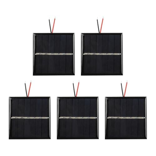 KoiLykke 5PCS 0.45W 3V Polysilicon Solar Panel, 54x54mm Epoxy Photovoltaic Module with Wire for RV Camping DIY Battery Charging