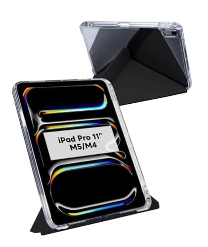 EIP Clear Case for iPad Pro 11 inch M5 Gen, Pro 11” M4 Generation, Acrylic Anti-Yellowing Transparent Case, Detachable & Multi-Angle Viewing Stand with Pencil Holder, Black