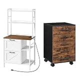 HOOBRO 5-Drawer File Cabinet and File Cabinet Bundle, Wooden Mobile Storage Cabinet with Wheels, 2 Drawer Office Storage Cabinet fits Letter/A4 Size, BF05WJ01G1-WH74UWJ01