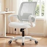 NEO Chair Office Desk Computer Ergonomic Chair Comfy Mid Back Mesh Seat with Lumbar Support Adjustable Height Swivel Rolling Wheels for Home Task Vanity Study Bedroom (Ivory-White Frame)