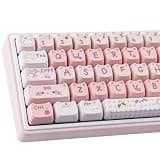 TYRIXKI PBT Keycaps 140 Keys Pink Meow Meow Cat Keycaps Dye-Sublimation Cute Keycap Mao Profile Custom Keycap for Cherry Gateron MX Swithes Mechanical Gaming Keyboards